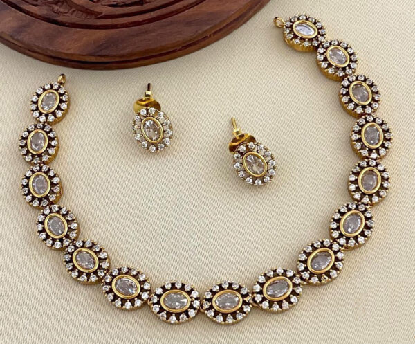Gold Plated Indian Delicate CZ Choker Necklace Fashion Jewelry Set