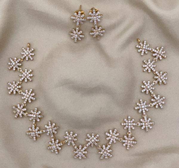 Gold Plated Indian Fashion Delicate CZ Choker Necklace Jewelry Set Code 5694