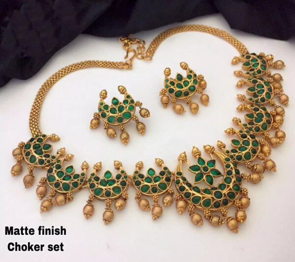 Indian Bollywood Style Gold Plated Choker Necklace Earring Red Green Jewelry Set - Image 8