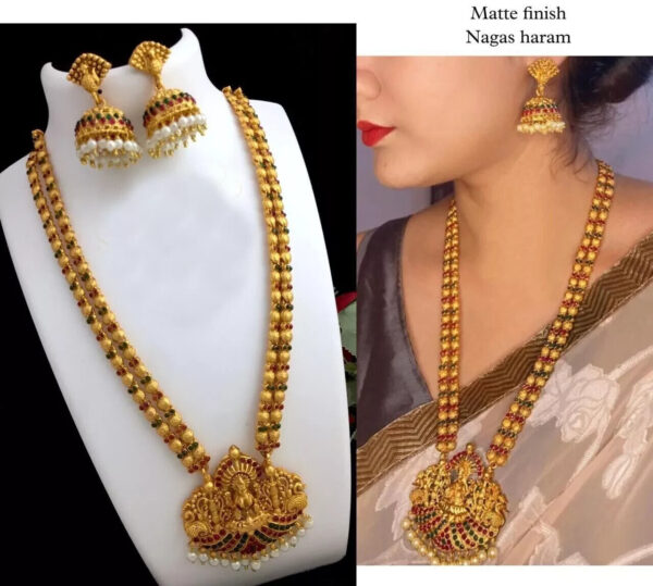 Gold Plated Indian Bollywood Style Pendent Necklace Temple Fashion Jewelry Set - Image 3