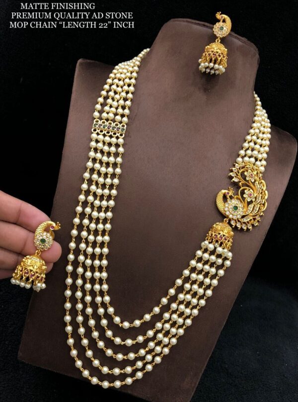 Indian Bollywood Style Gold Plated CZ Necklace Pearl Rani Haar CZ Jewelry Set - Image 7