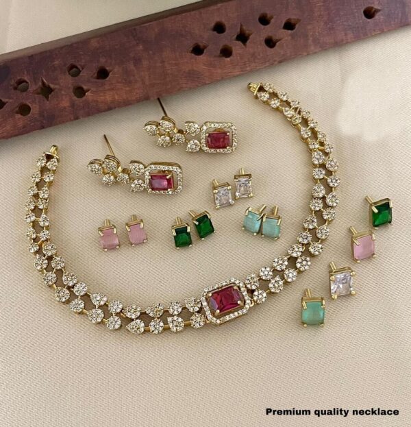 Gold Plated Bollywood Style Indian Changeable Necklace Fashion Jewelry Set - Image 2