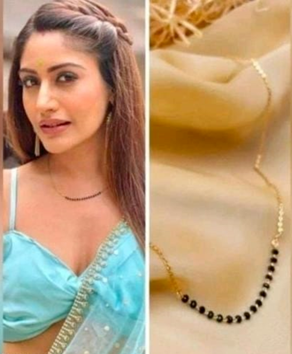 Gold Plated Indian Bollywood Style Necklace Mangalsutra Chain Black Jewelry Set - Image 3