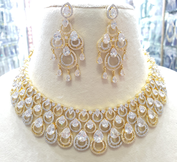 Gold Plated Bollywood Style Indian CZ Choker Necklace Earrings Bridal Jewelry Set - Image 9