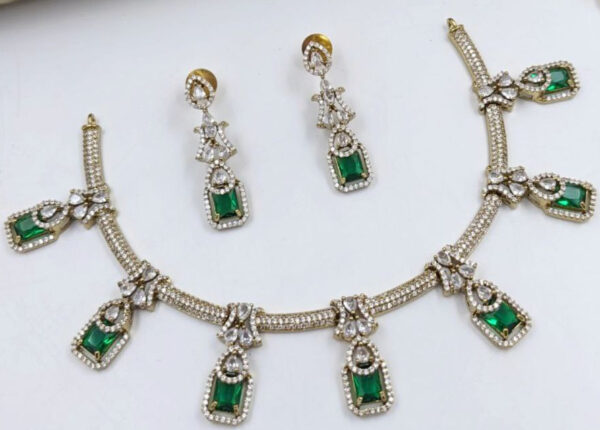 Bollywood Style Gold Plated Indian CZ Bridal Necklace Earrings Choker Jewelry Set - Image 2