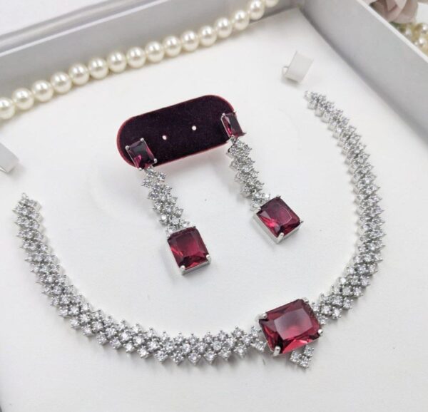 Bollywood Style Silver Plated Indian CZ Necklace Earrings Choker Jewelry Set - Image 5