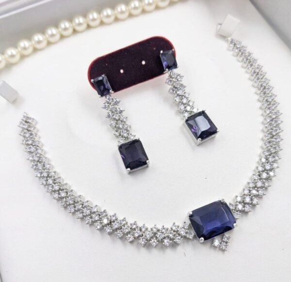Bollywood Style Silver Plated Indian CZ Necklace Earrings Choker Jewelry Set - Image 6