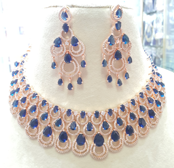 Gold Plated Bollywood Style Indian CZ Choker Necklace Earrings Bridal Jewelry Set - Image 8