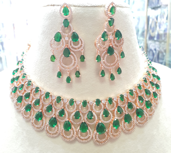 Gold Plated Bollywood Style Indian CZ Choker Necklace Earrings Bridal Jewelry Set - Image 7