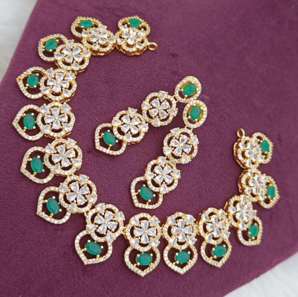 Bollywood Style Gold Plated Bridal Indian CZ Choker Necklace Earrings Jewelry Set - Image 3