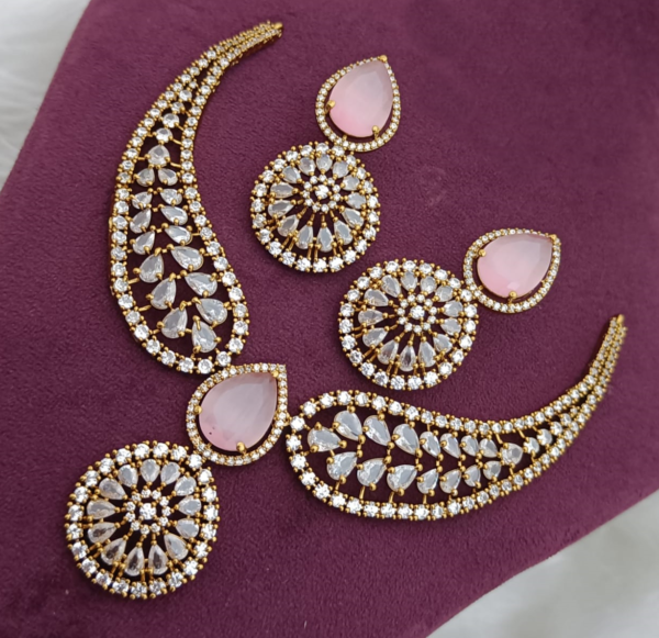 Gold Plated Indian Bollywood Style CZ Choker Necklace Earrings Bridal Jewelry Set - Image 4