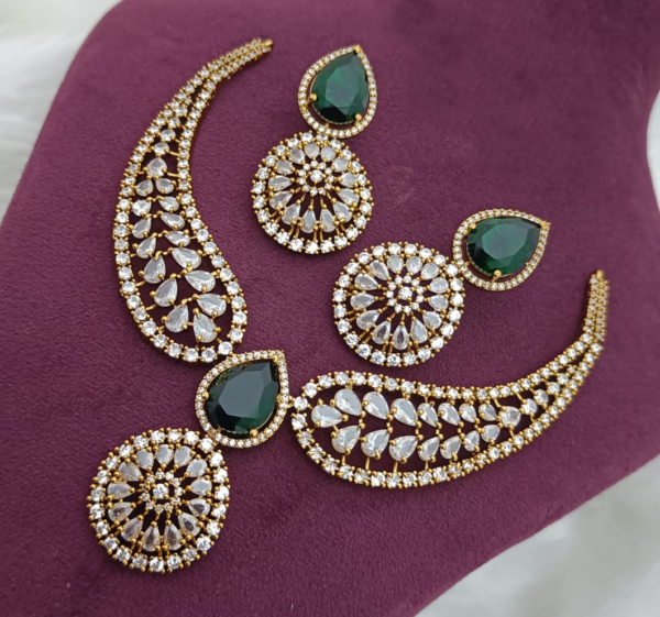 Gold Plated Indian Bollywood Style CZ Choker Necklace Earrings Bridal Jewelry Set - Image 6