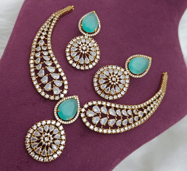 Gold Plated Indian Bollywood Style CZ Choker Necklace Earrings Bridal Jewelry Set - Image 3
