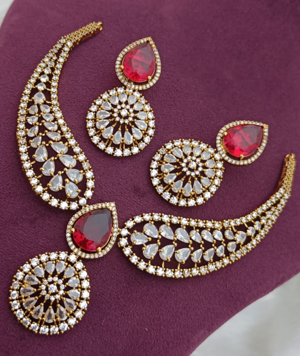 Gold Plated Indian Bollywood Style CZ Choker Necklace Earrings Bridal Jewelry Set