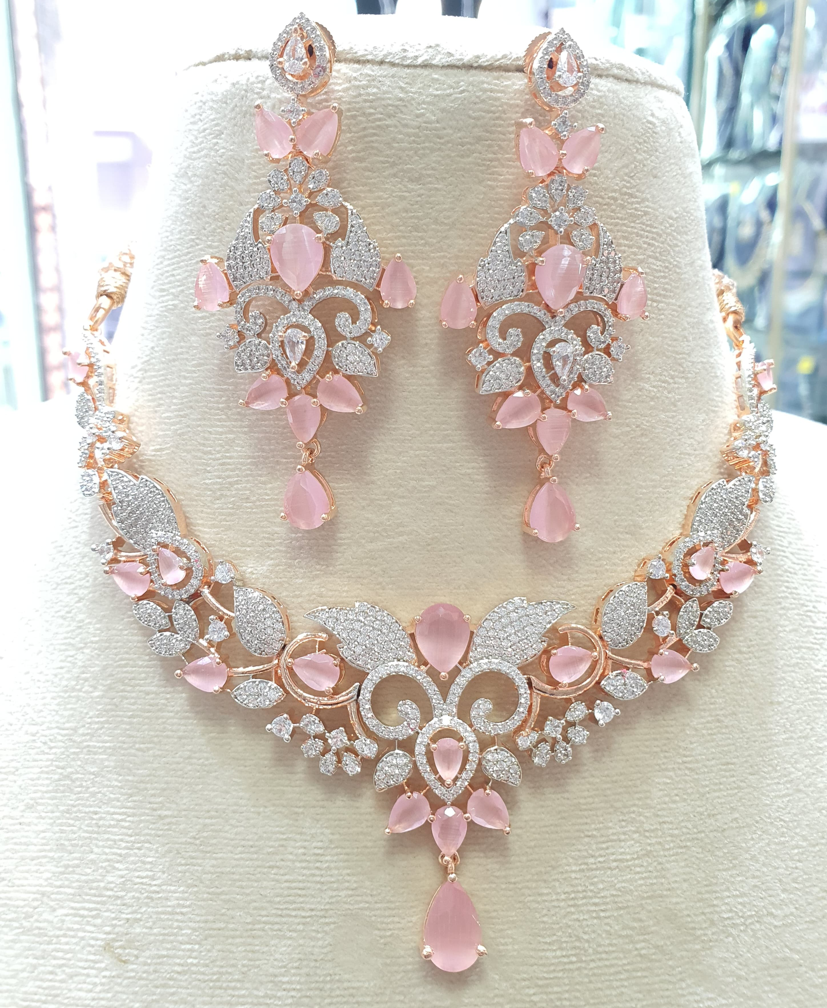 Gold Plated Bollywood Style Indian CZ Necklace Earrings Fashion Jewelry Set - Image 2