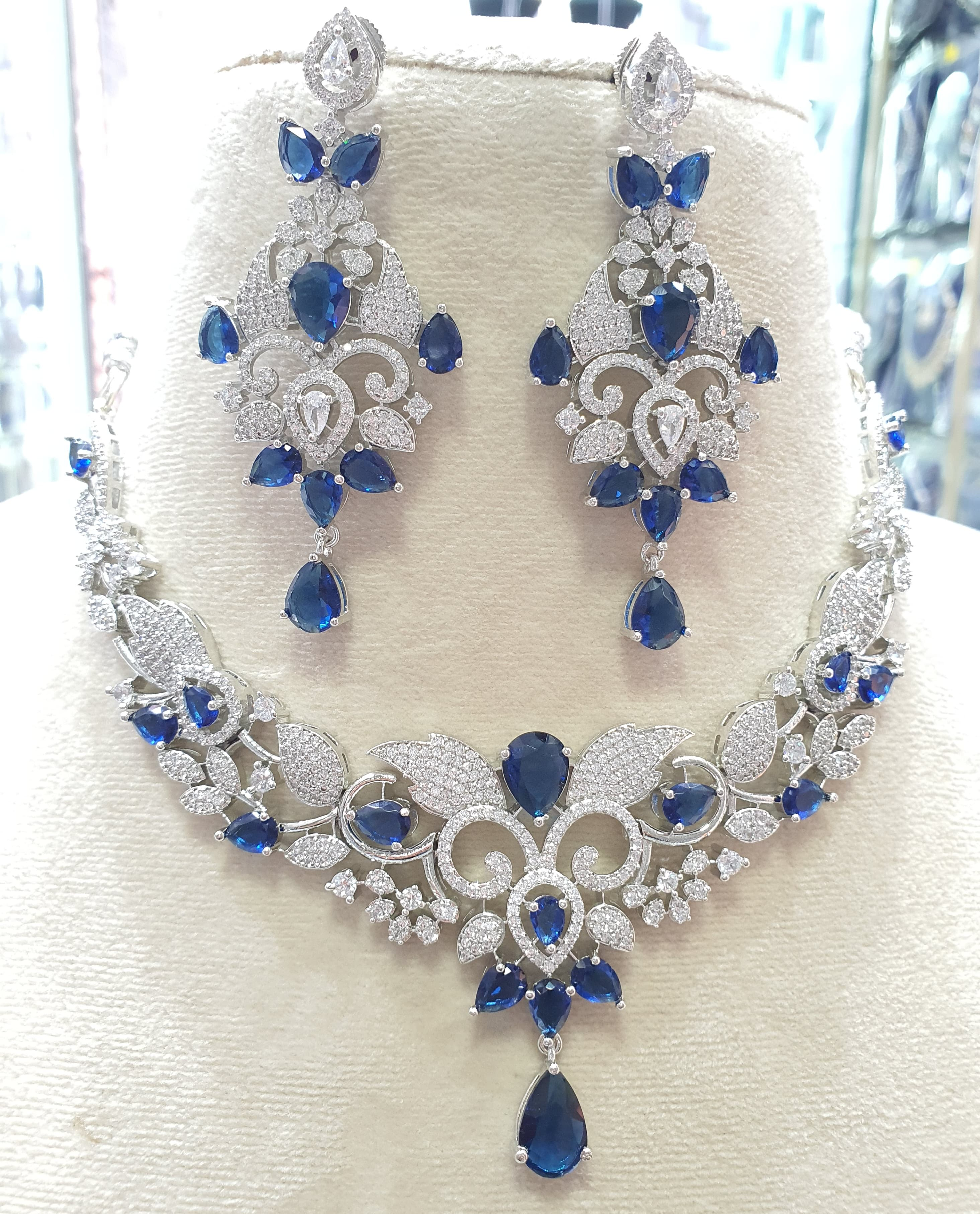 Gold Plated Bollywood Style Indian CZ Necklace Earrings Fashion Jewelry Set - Image 3