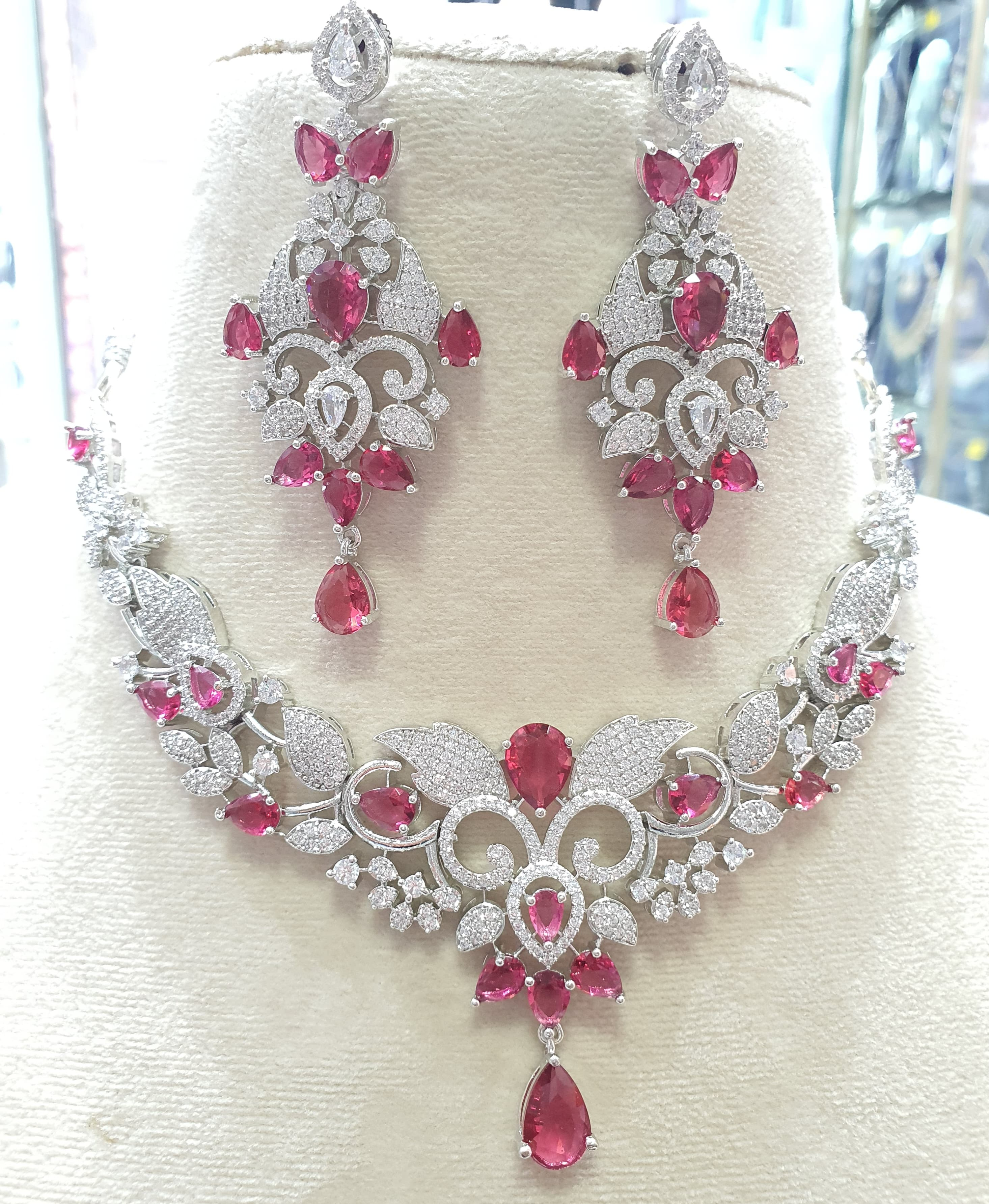 Gold Plated Bollywood Style Indian CZ Necklace Earrings Fashion Jewelry Set - Image 4