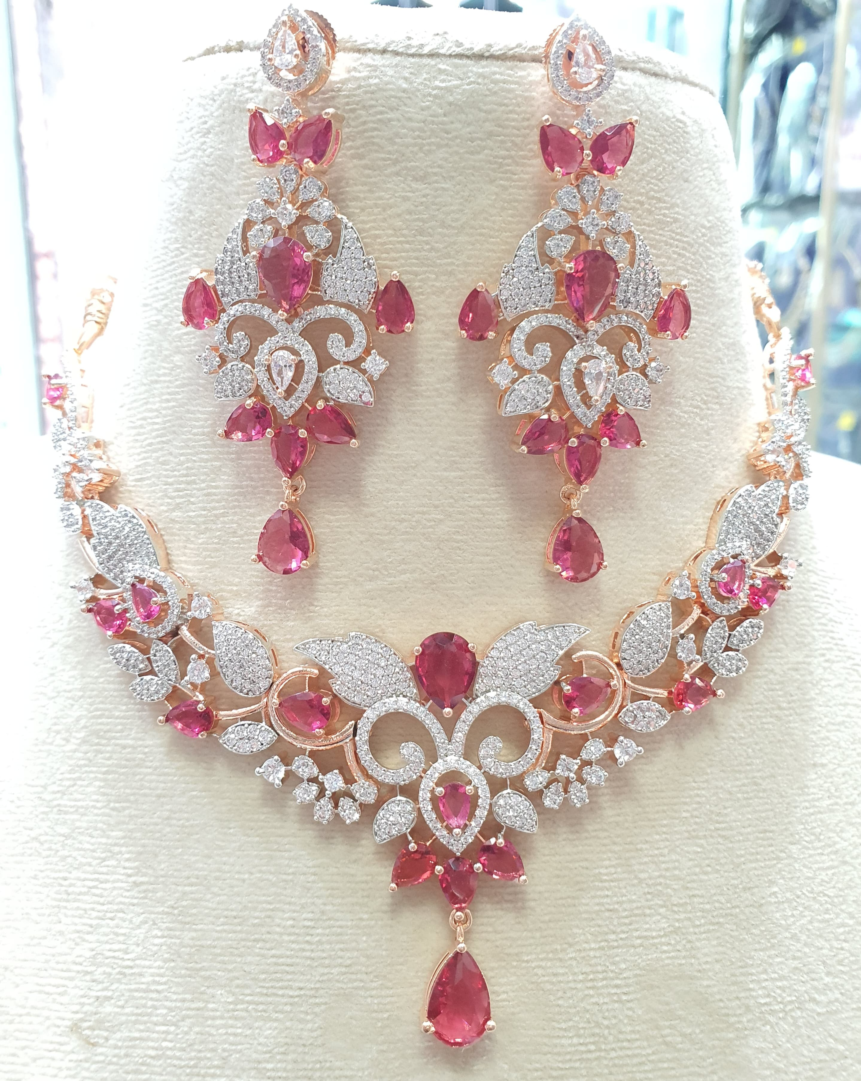 Gold Plated Bollywood Style Indian CZ Necklace Earrings Fashion Jewelry Set - Image 5