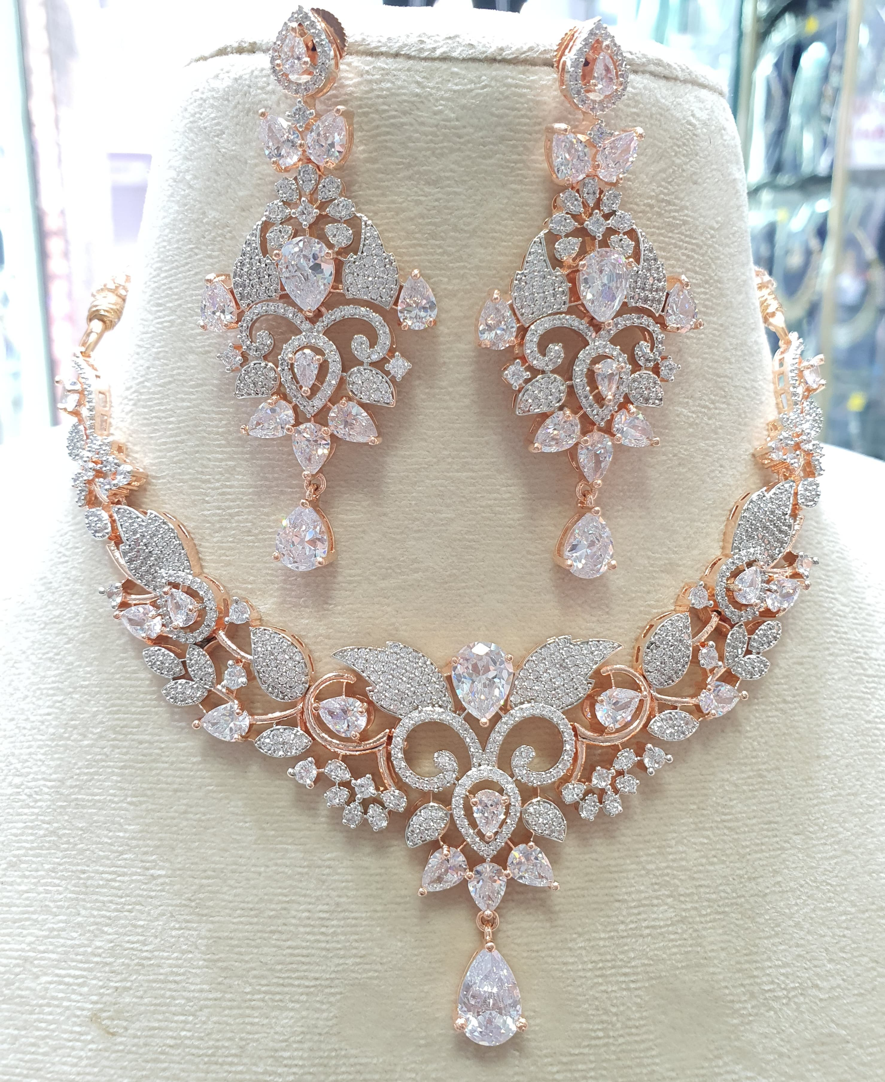 Gold Plated Bollywood Style Indian CZ Necklace Earrings Fashion Jewelry Set - Image 6