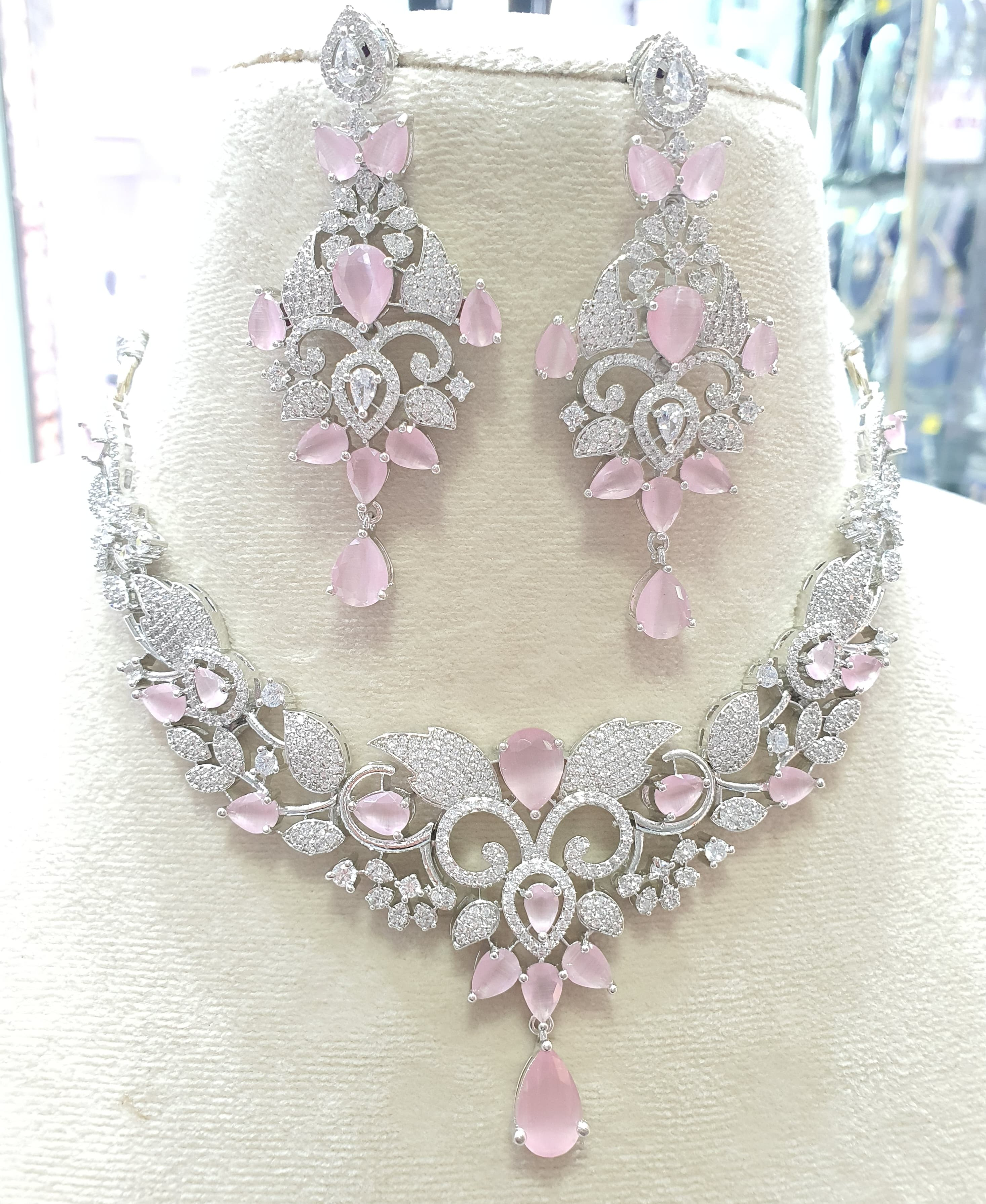 Gold Plated Bollywood Style Indian CZ Necklace Earrings Fashion Jewelry Set - Image 9