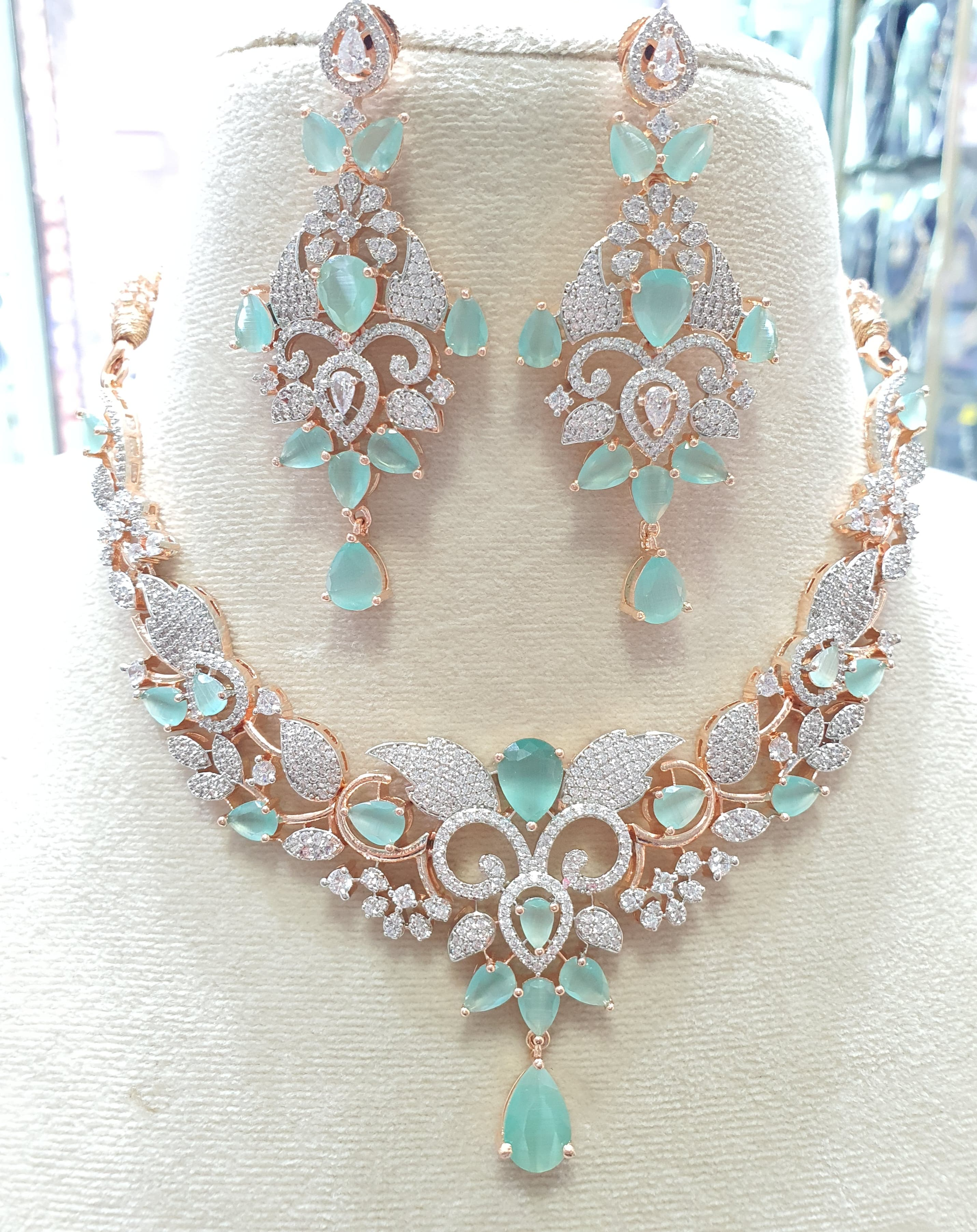 Gold Plated Bollywood Style Indian CZ Necklace Earrings Fashion Jewelry Set - Image 10