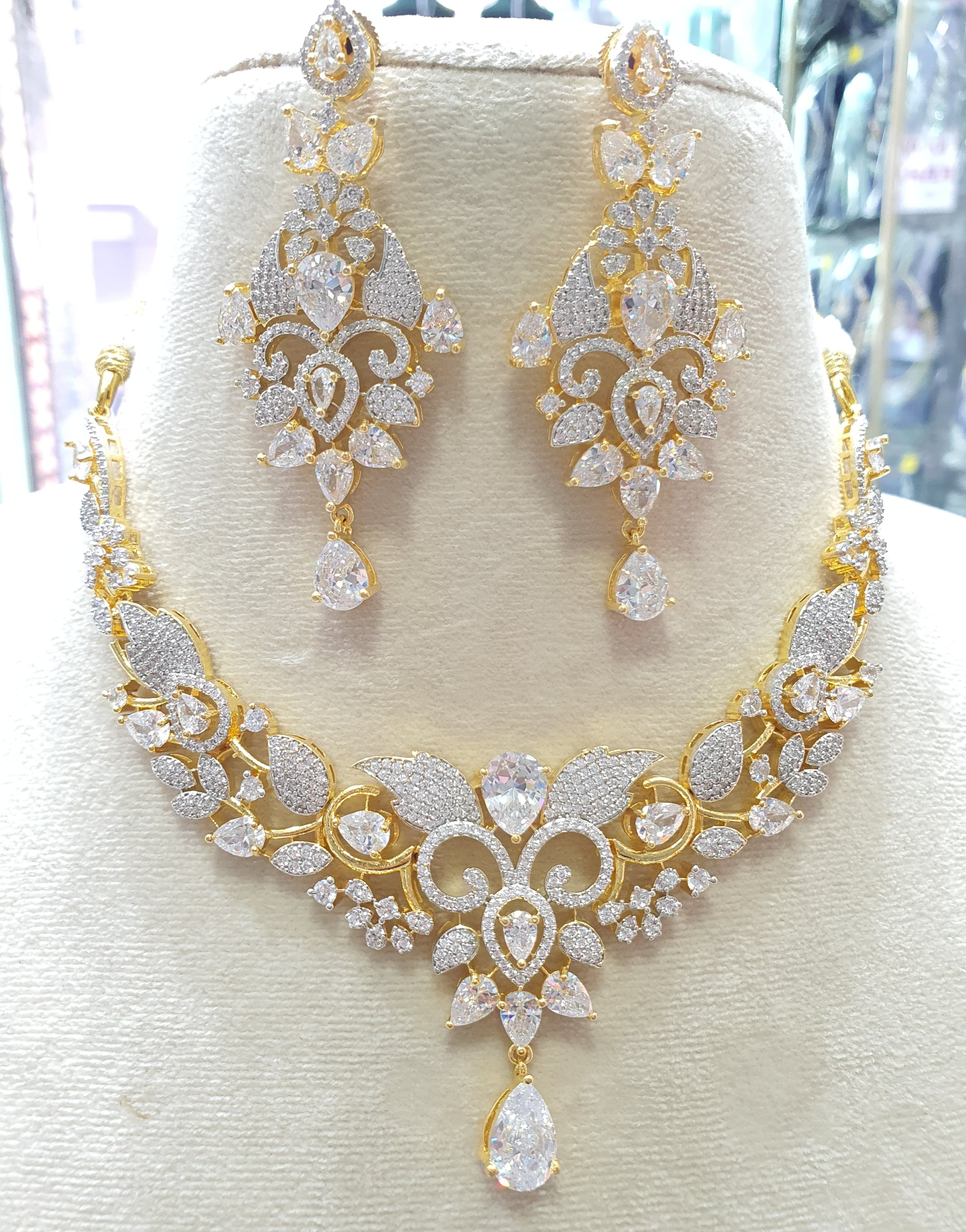 Gold Plated Bollywood Style Indian CZ Necklace Earrings Fashion Jewelry Set - Image 11