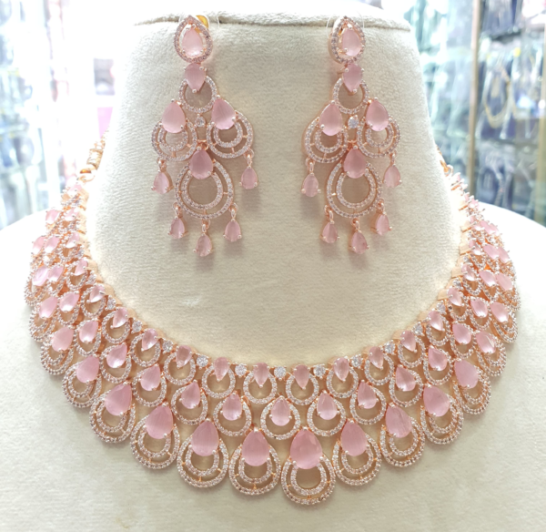 Gold Plated Bollywood Style Indian CZ Choker Necklace Earrings Bridal Jewelry Set - Image 5