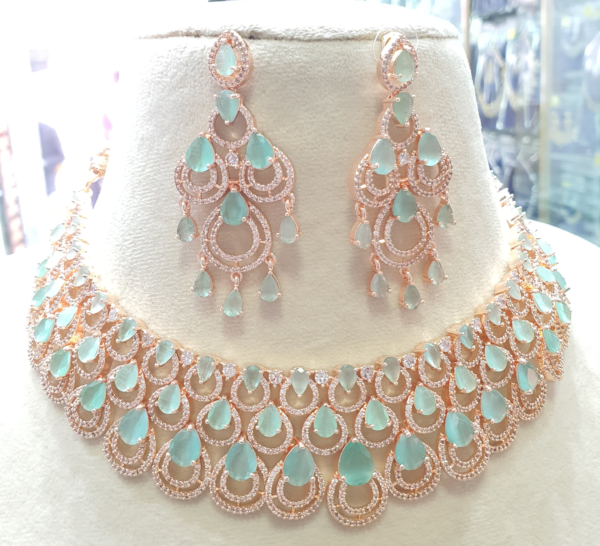 Gold Plated Bollywood Style Indian CZ Choker Necklace Earrings Bridal Jewelry Set - Image 6