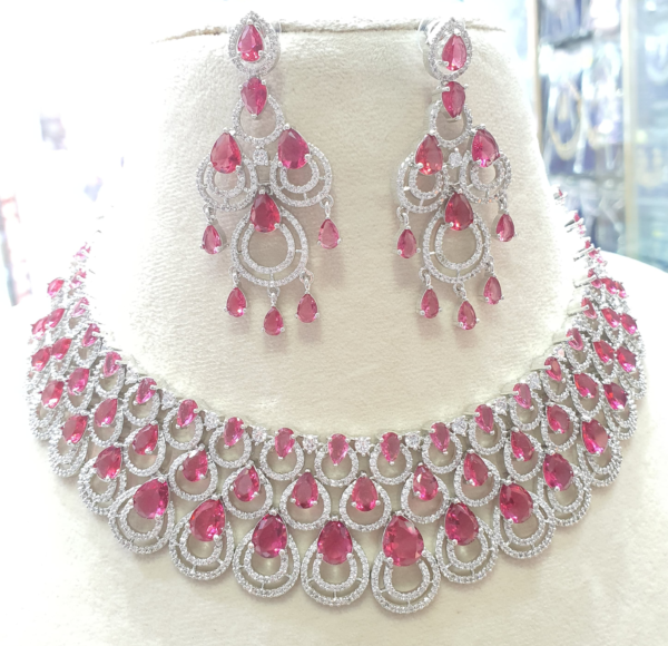 Gold Plated Bollywood Style Indian CZ Choker Necklace Earrings Bridal Jewelry Set - Image 4
