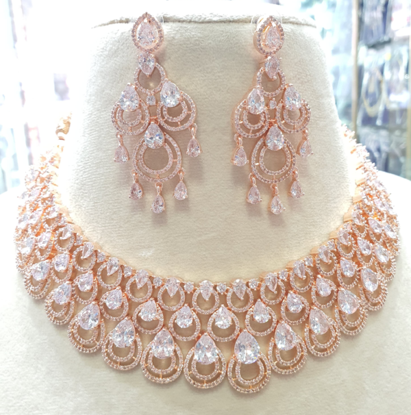 Gold Plated Bollywood Style Indian CZ Choker Necklace Earrings Bridal Jewelry Set - Image 2