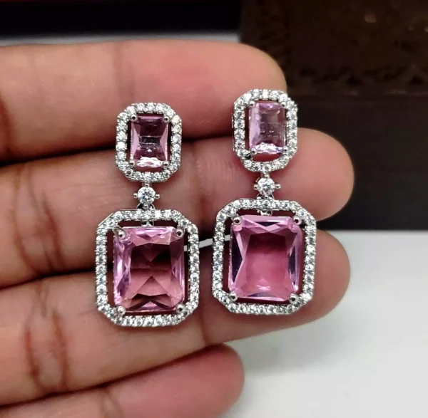 Bollywood Style Indian White Gold Plated CZ Earrings Fashion Bridal Jewelry Set - Image 10