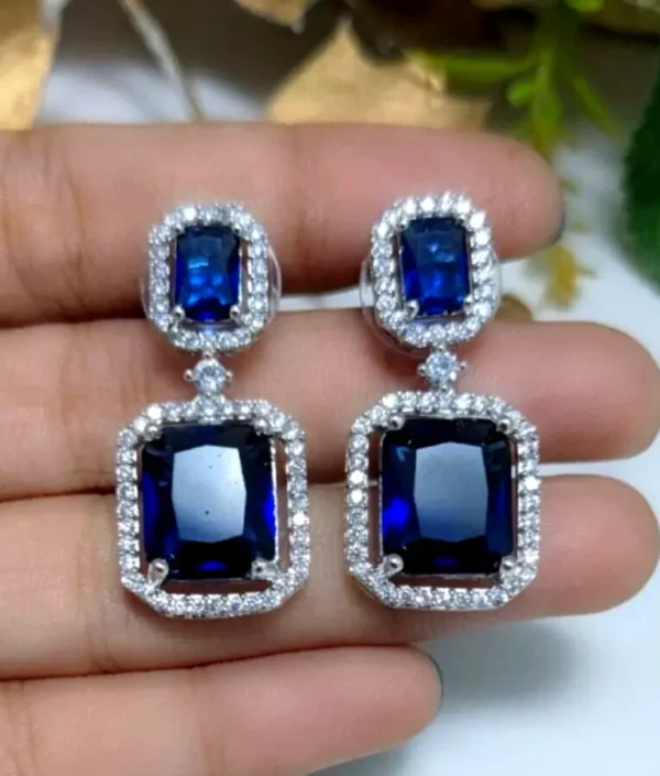 Bollywood Style Indian White Gold Plated CZ Earrings Fashion Bridal Jewelry Set - Image 9