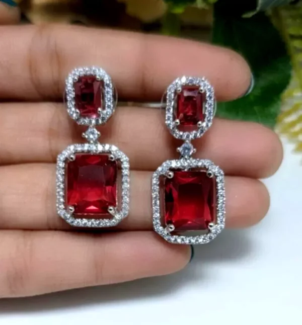 Bollywood Style Indian White Gold Plated CZ Earrings Fashion Bridal Jewelry Set - Image 8