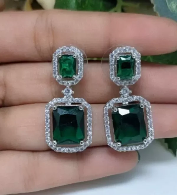 Bollywood Style Indian White Gold Plated CZ Earrings Fashion Bridal Jewelry Set - Image 7
