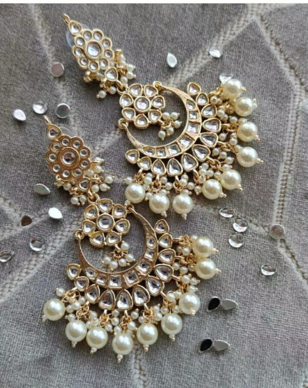 Bollywood Style Gold Plated Bridal Kundan Earrings Pearl Fashion Jewelry Set