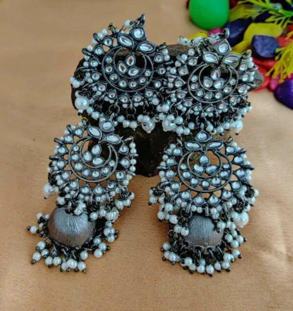 Traditional Silver Plated Indian Bollywood Style Oxidized Jhumka Earrings Jhumki - Image 6