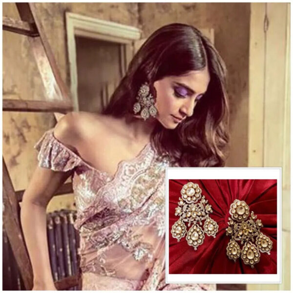 Indian Bollywood Style Gold Plated Pachi Kundan CZ Earrings Bridal Jewelry Set - Image 9