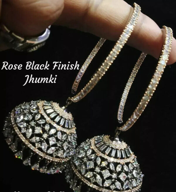 Indian Rose Gold Plated Cz Jhumka Earrings Bollywood Antique Style Jewelry Set - Image 7