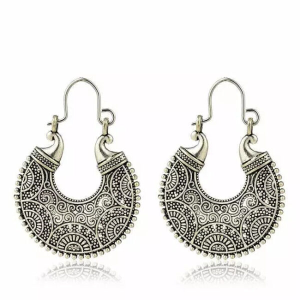 Bollywood Style Silver Plated Hoop Earrings Daily Wear Engraved Jewelry Set - Image 2