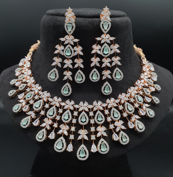 Indian Gold Plated Bollywood Style Statement Necklace Earrings CZ Jewelry Set - Image 5