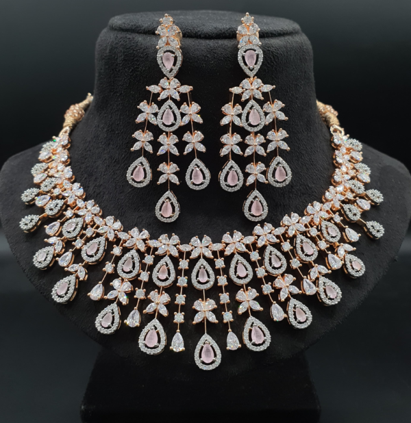 Indian Gold Plated Bollywood Style Statement Necklace Earrings CZ Jewelry Set - Image 3