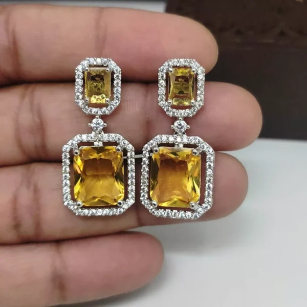 Bollywood Style Indian White Gold Plated CZ Earrings Fashion Bridal Jewelry Set - Image 6