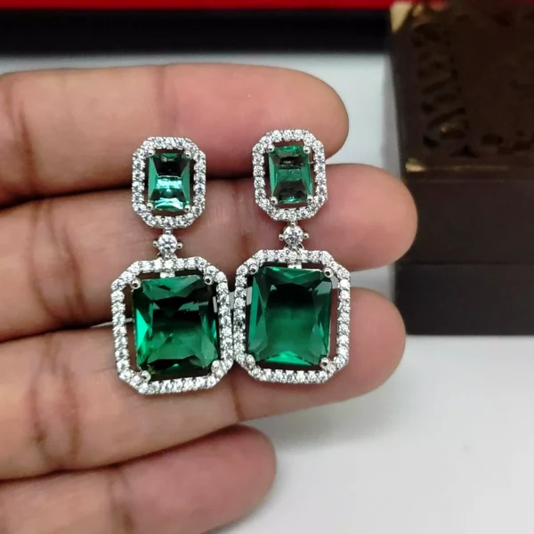 Bollywood Style Indian White Gold Plated CZ Earrings Fashion Bridal Jewelry Set - Image 2