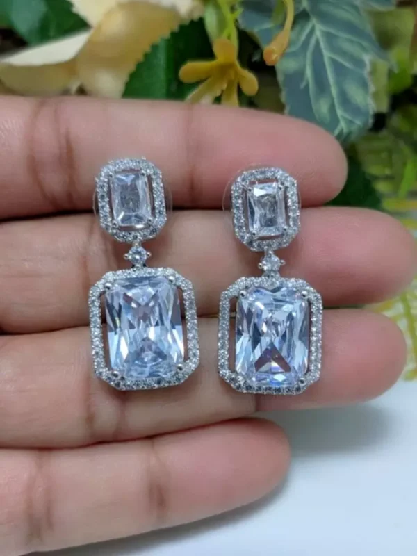 Bollywood Style Indian White Gold Plated CZ Earrings Fashion Bridal Jewelry Set