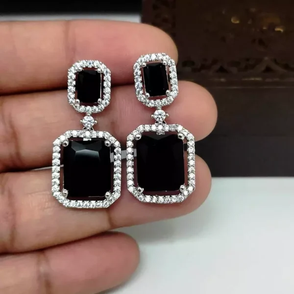 Bollywood Style Indian White Gold Plated CZ Earrings Fashion Bridal Jewelry Set - Image 4