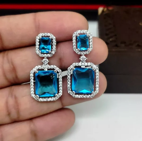 Bollywood Style Indian White Gold Plated CZ Earrings Fashion Bridal Jewelry Set - Image 3