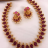 Indian Gold Plated Bollywood Style Choker Necklace Earrings Red Statement Jewelry Set - Image 4