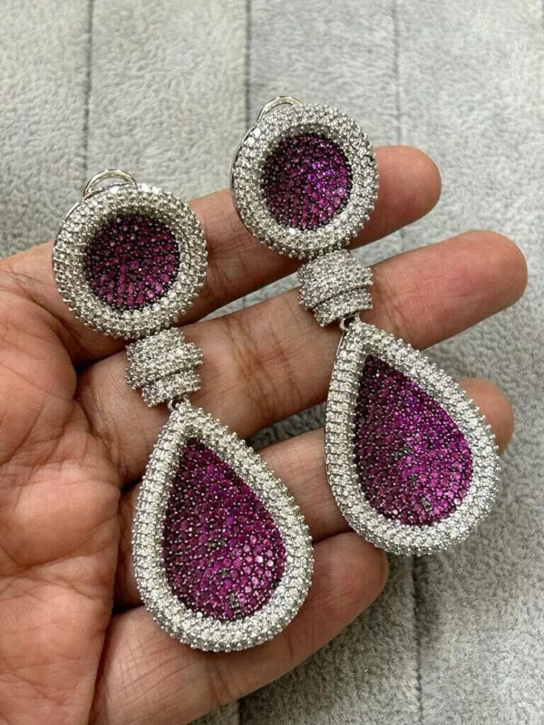 Indian Silver Plated Bollywood Style CZ Zircone Fashion Earrings Jewelry Set - Image 8
