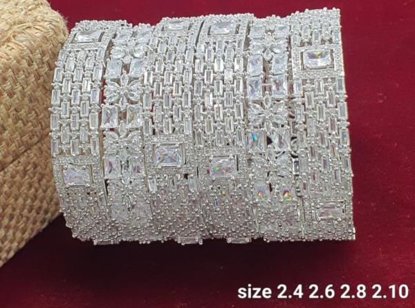 Indian Bollywood Style Silver Plated CZ Bridal Set Of 6 Size Bangles Jewelry Set - Image 2