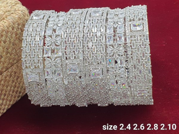 Indian Bollywood Style Silver Plated CZ Bridal Set Of 6 Size Bangles Jewelry Set - Image 3